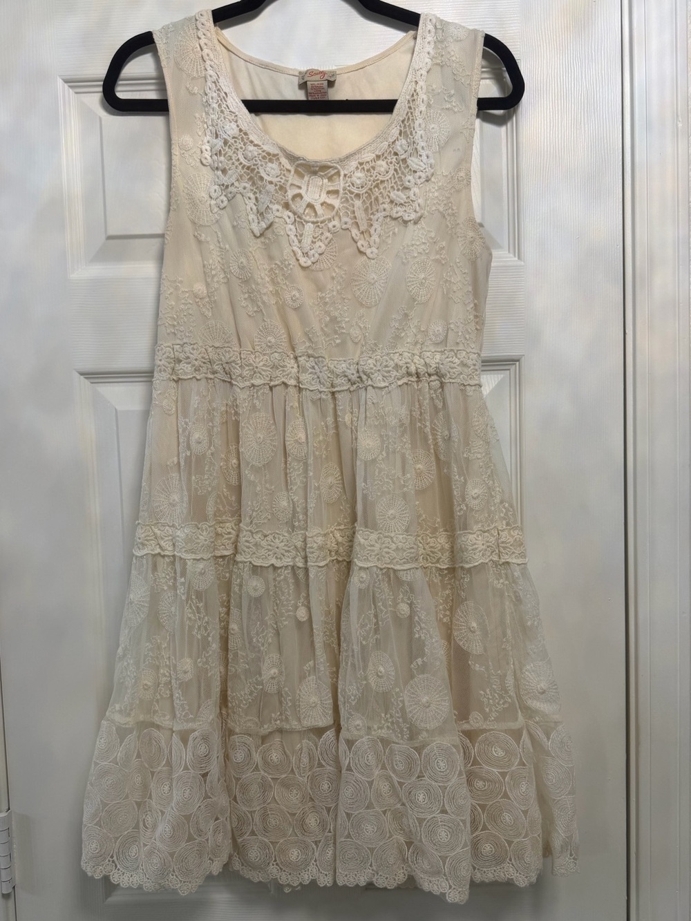 Scully Lace Tiered Mini Dress Ivory Cream Boho Western Cottagecore Style E231 L